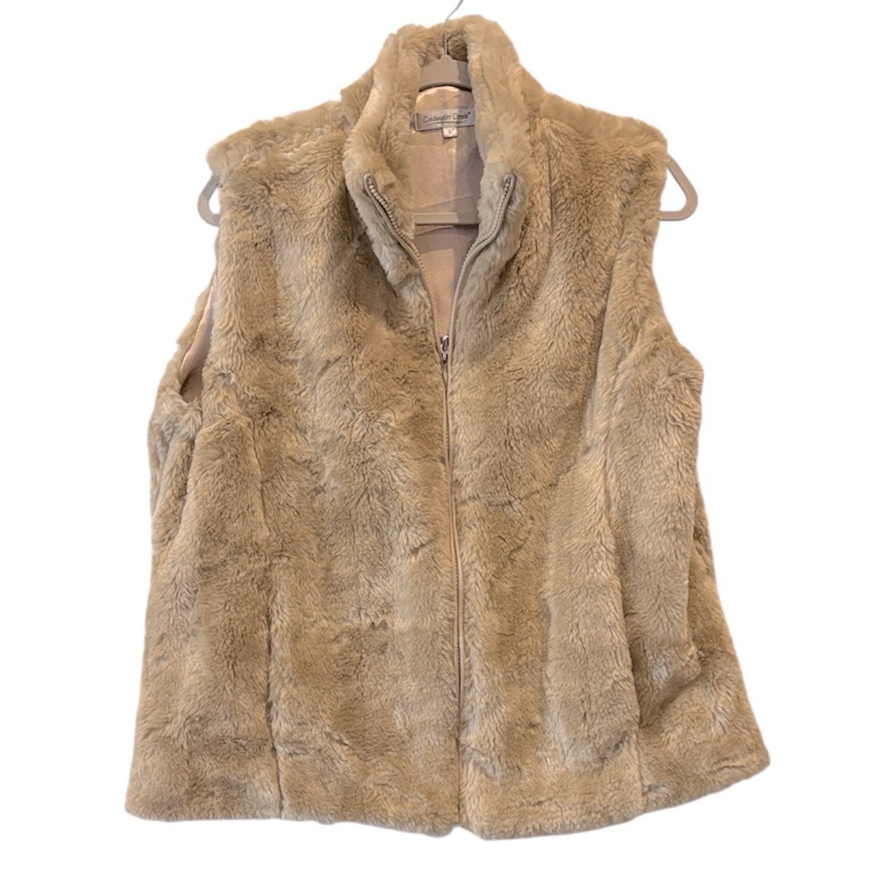 Coldwater Creek: Fuzzy Teddy Faux Fur Full Zip Up Winter Vest Jacket Size Large